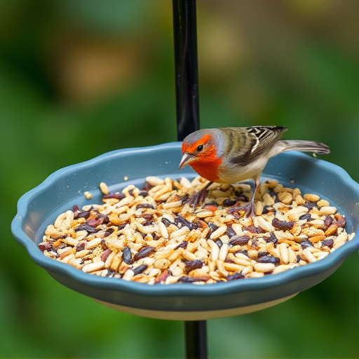 Bird seed scattered on feeder tray