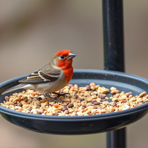 Bird seed scattered on feeder tray
