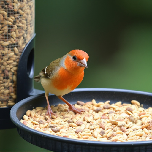 Bird seed scattered on feeder tray