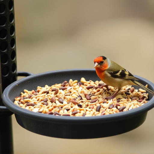 Bird seed scattered on feeder tray