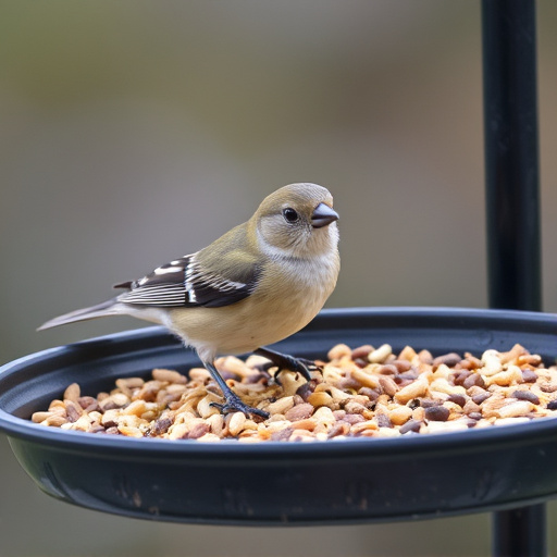 Bird seed scattered on feeder tray