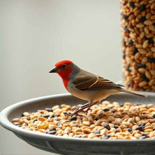 Bird seed scattered on feeder tray