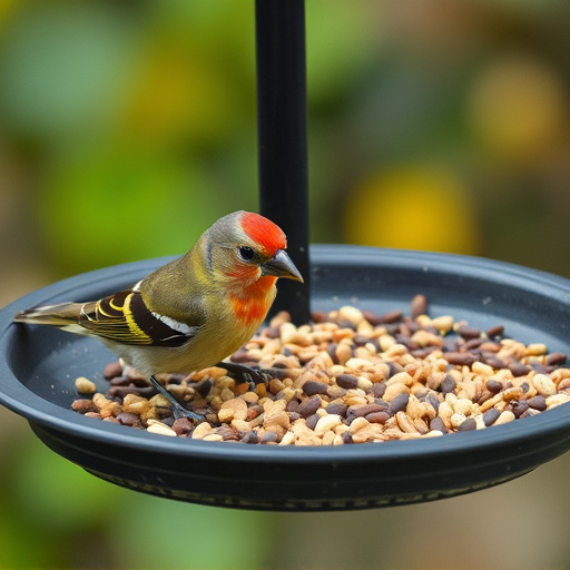 Bird seed scattered on feeder tray