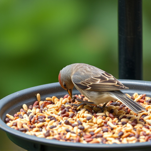 Bird seed scattered on feeder tray