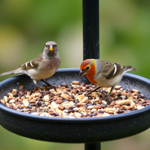 Bird seed scattered on feeder tray