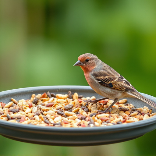 Bird seed scattered on feeder tray