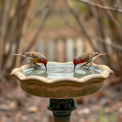 Birdbath with birds drinking water