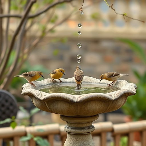 Birdbath with birds drinking water