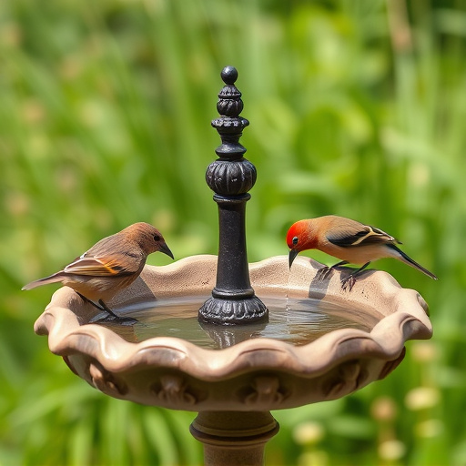 Birdbath with birds drinking water