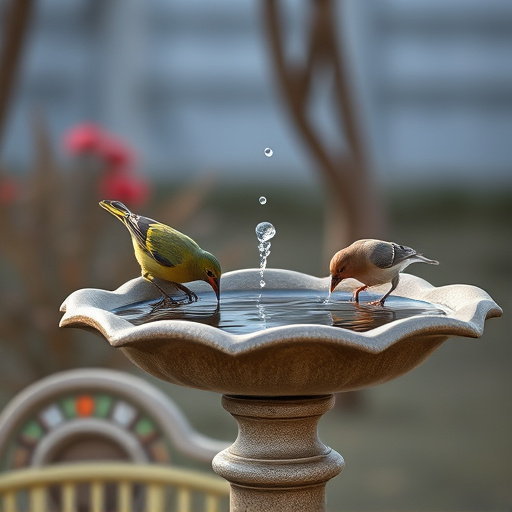 Birdbath with birds drinking water