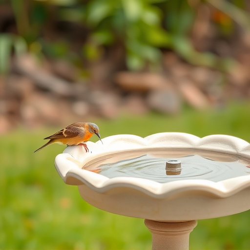 Birdbath with birds drinking water