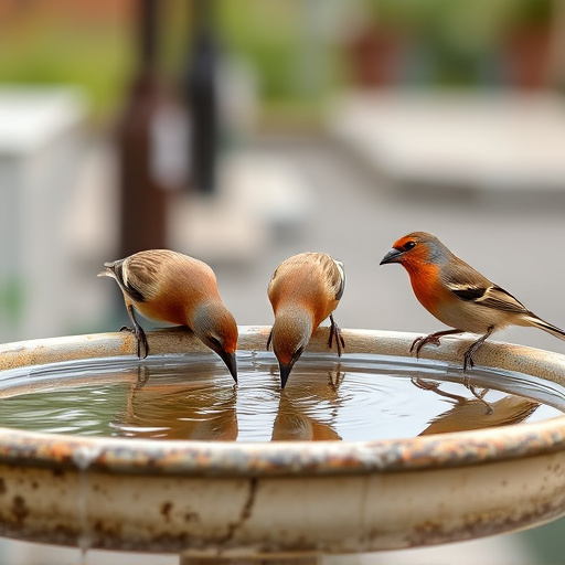 Birds drinking from clean bird bath