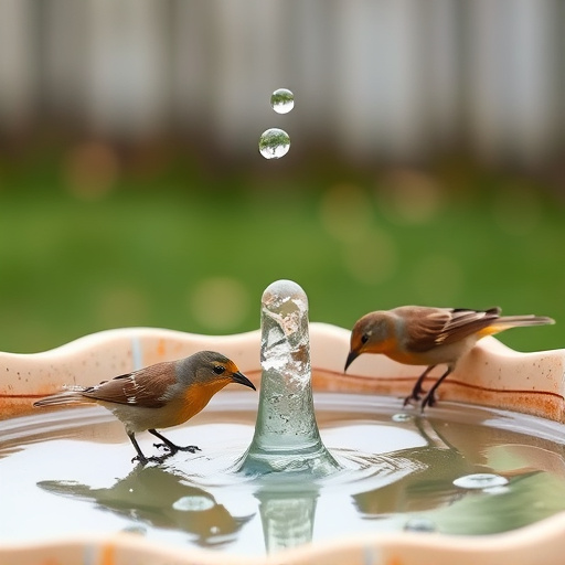 Birds drinking from clean bird bath