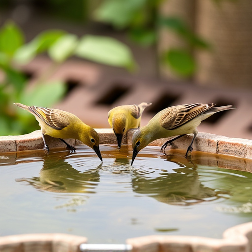Birds drinking from clean bird bath