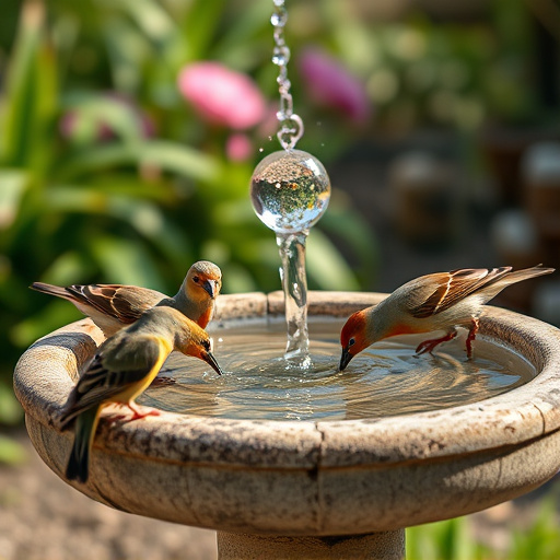 Birds drinking from clean bird bath