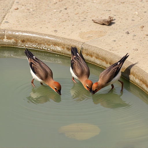 Birds drinking from fresh water bath