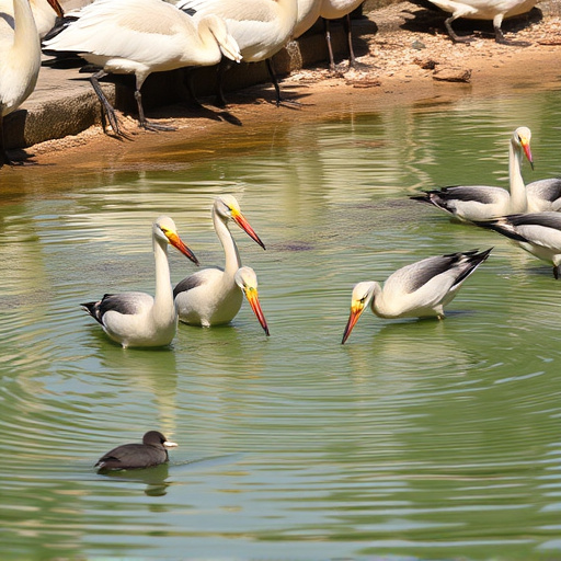 Birds drinking from fresh water bath