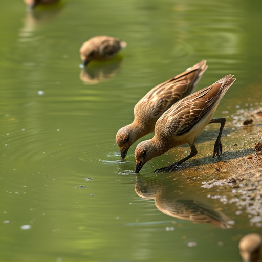 Birds drinking from fresh water bath