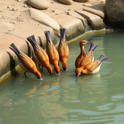 Birds drinking from fresh water bath