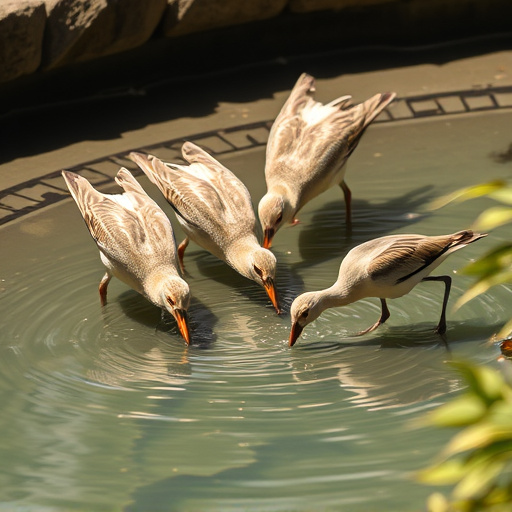 Birds drinking from fresh water bath