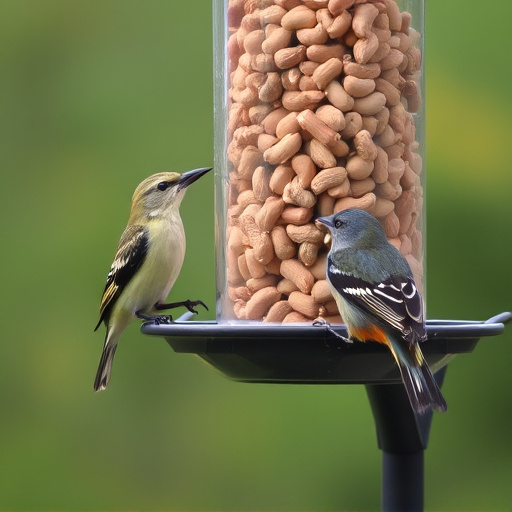 Birds eating peanuts from feeder