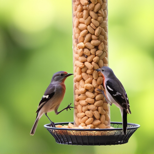 Birds eating peanuts from feeder