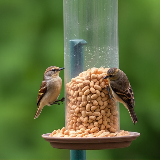 Birds eating peanuts from feeder
