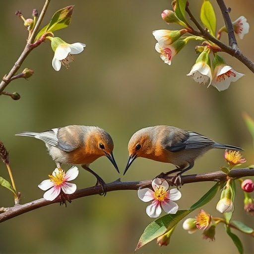 Birds eating soft insects in spring