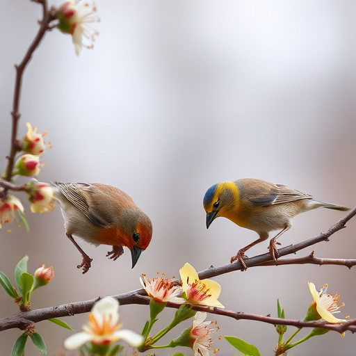 Birds eating soft insects in spring