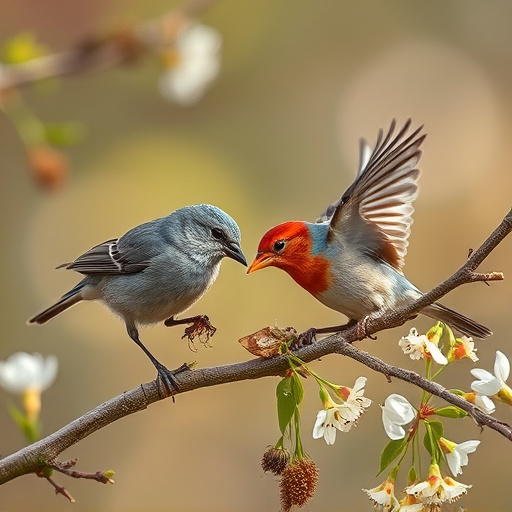 Birds eating soft insects in spring