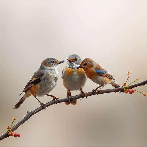 Birds eating soft insects in spring