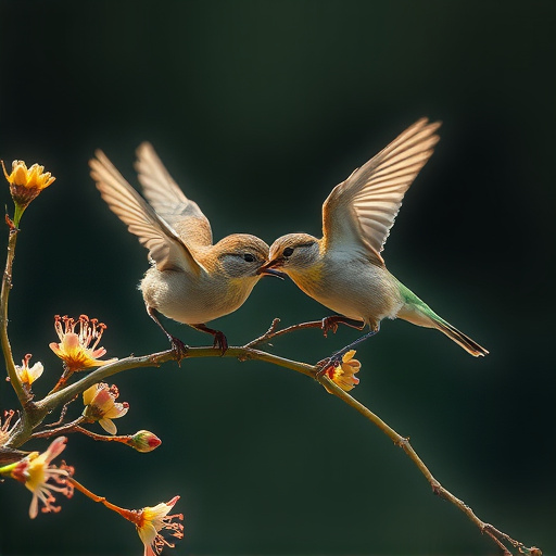Birds eating soft insects in spring