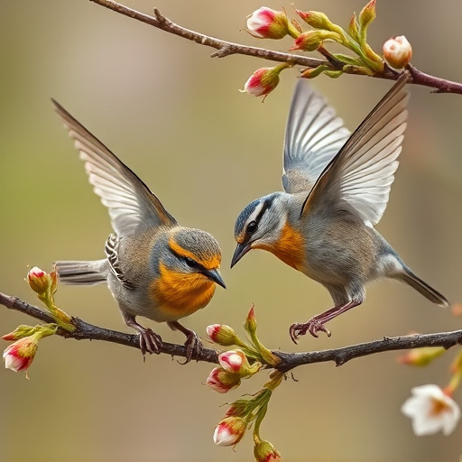 Birds eating soft insects in spring