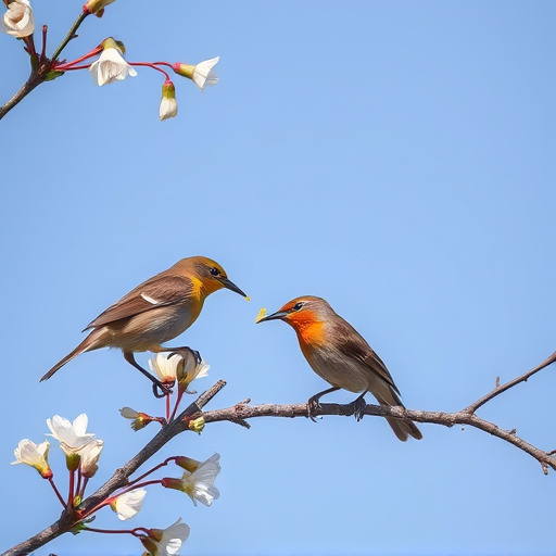 Birds eating soft insects in spring
