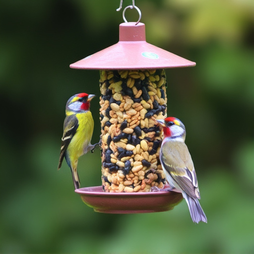 Birds eating tidy feeder seed blend