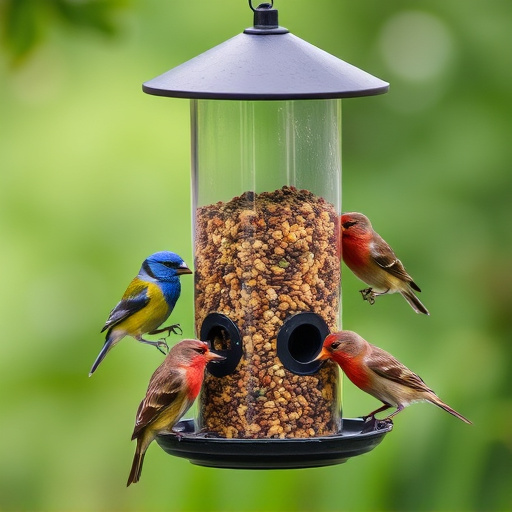 Birds eating tidy feeder seed blend