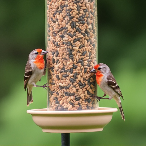 Birds eating tidy feeder seed blend