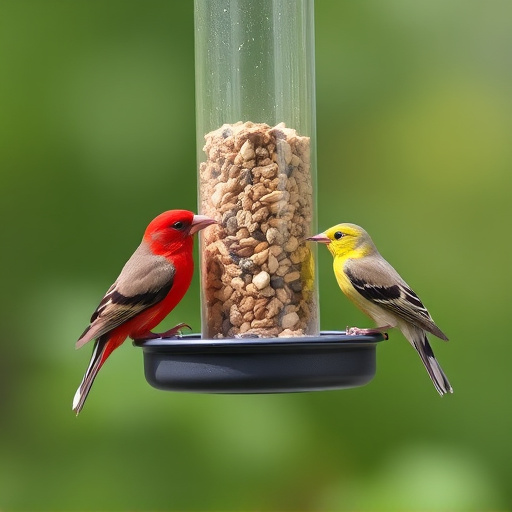 Birds eating tidy feeder seed blend