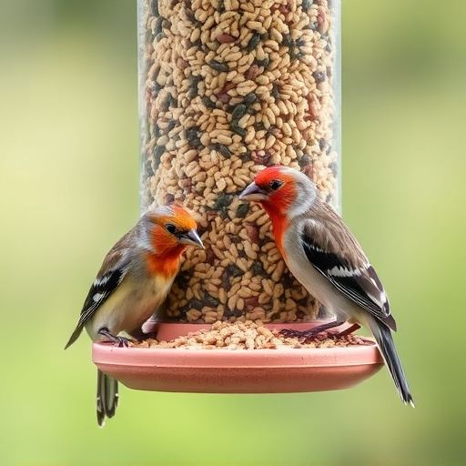 Birds eating wheat-free seed mix