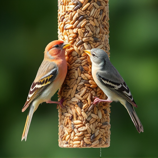 Birds eating wheat-free seed mix