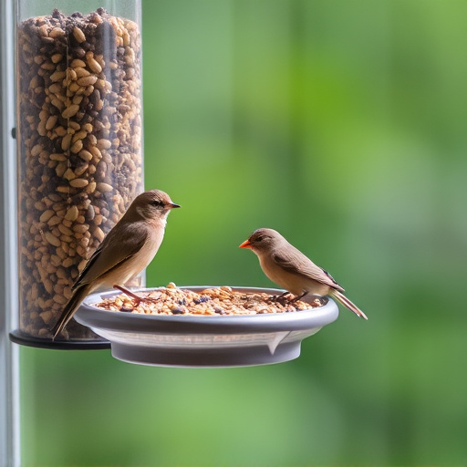 Birds enjoying seeds by window feeder