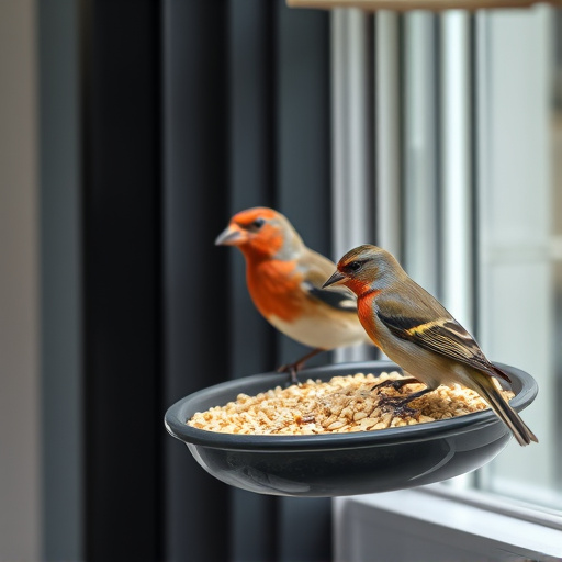 Birds enjoying seeds by window feeder
