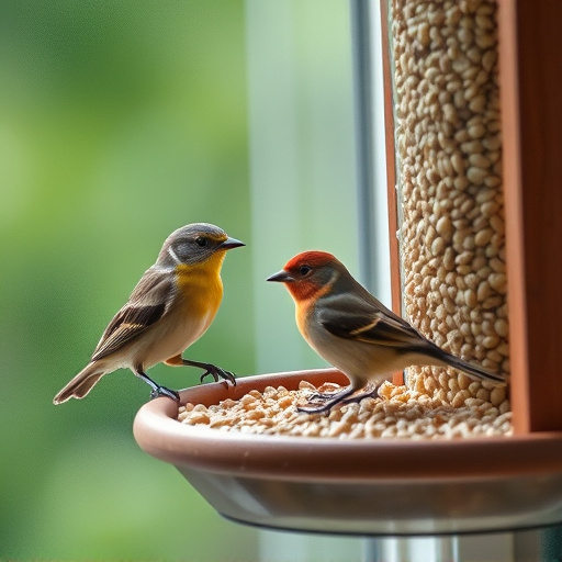 Birds enjoying seeds by window feeder