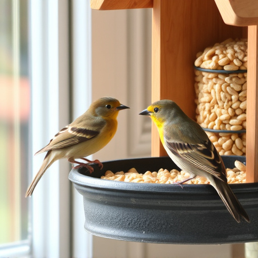 Birds enjoying seeds by window feeder