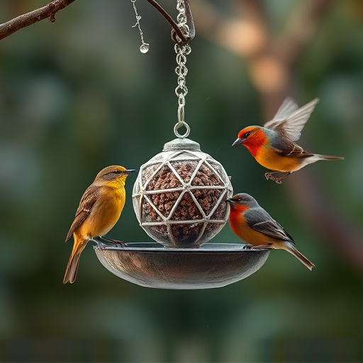 Birds enjoying suet balls outdoors