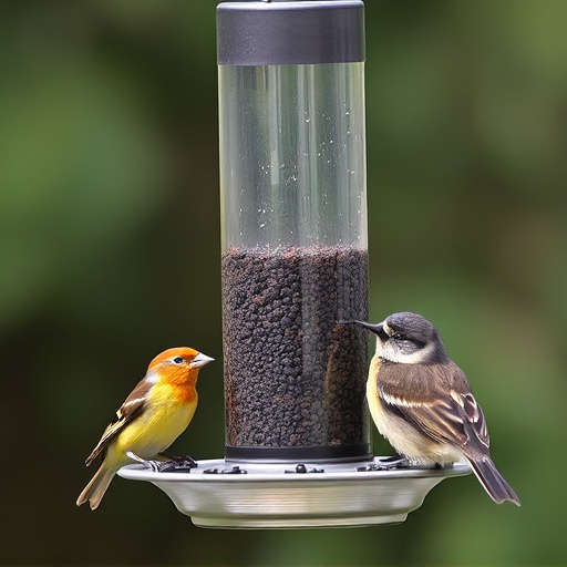 Birds feeding from metal suet dispenser