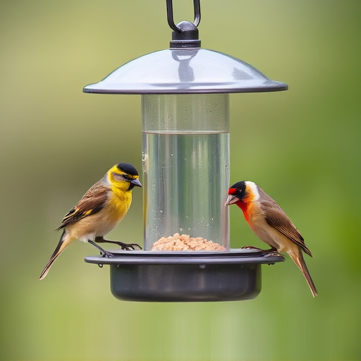 Birds feeding from metal suet dispenser