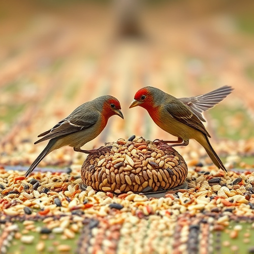 Birds feeding from scattered seed mix