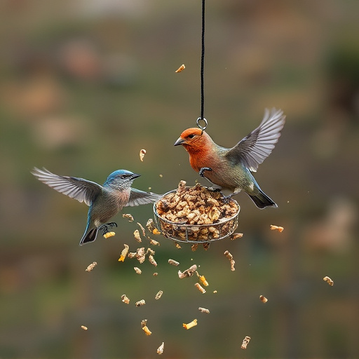 Birds feeding from scattered seed mix