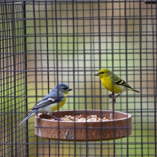 Birds feeding inside squirrel-proof cage